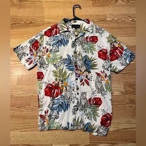 No Boundaries Shirt Button Up Short Sleeve Floral Beach Summer White Size M